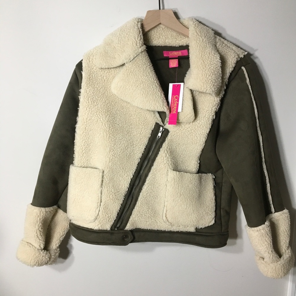 Catherine Malandrino Shearling Teddy Jacket Women’s Size S Cozy Neutral NWT